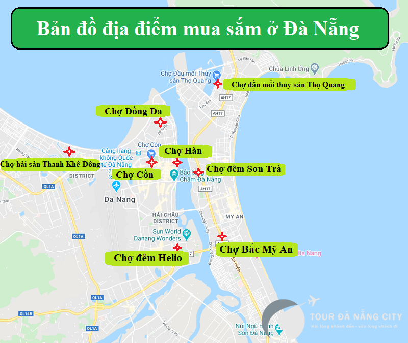 Bản đồ khu du lịch Đà Nẵng - các địa điểm mua sắm